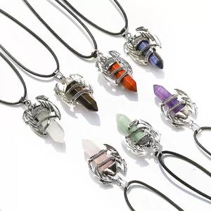 5cm Natural Crystal Hexagonal Column Vintage <strong>Dragon</strong> Pendant Quartz Raw <strong>Stone</strong> Amethyst tiger Eye Silver Winding Pendant Necklace - Product Image 2