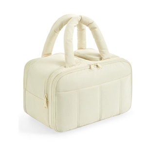 Grande trousse de toilette matelassée et rembourrée pour voyage, organiseur de beauté portable avec compartiments pour brosses - Product Image 1