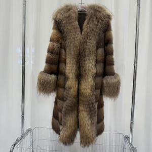 Giacca di Pelliccia di <span class=keywords><strong>Visone</strong></span> Naturale Qinggen di Alta Qualità Extra Lunga per <span class=keywords><strong>Donna</strong></span> Cappotto Invernale di Lusso con Pelliccia di Procione - Product Image 3