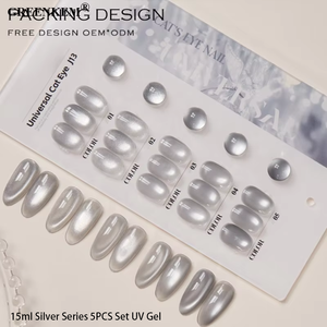 Ensemble 5 pièces de vernis à ongles gel UV série <span class=keywords><strong>argent</strong></span>ée de 15ml pour toutes les saisons vernis à ongles gel œil de chat vente en gros étincelant et durable - Product Image 3