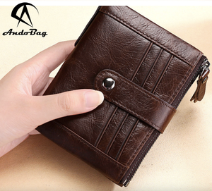 กระเป๋าสตางค์หนังแท้ Andong สำหรับผู้ชาย ป้องกันการโจรกรรม RFID แบบซิป กระเป๋าสตางค์ใบสั้นอเนกประสงค์ ใส่บัตรประชาชน รุ่น JL189 - Product Image 2