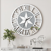 Horloge murale moderne de luxe en diamant miroir argenté coq décoratif matériau en verre rond pour la maison hôtel