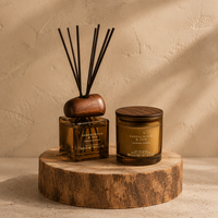 Ensemble diffuseur de parfum d'ambiance C&H en verre ambré avec bâtonnets et bougie