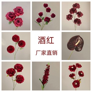 Fleurs artificielles en soie bordeaux, roses, hortensias, phalaenopsis, lys, vente en gros en Chine - Product Image 3