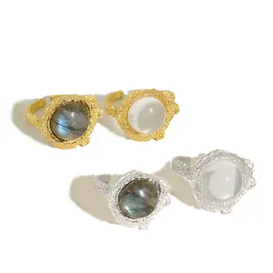 WMJF312 Beautiful Labradorite Moon Gemstone Stone Solid 925 Sterling Silver Handmade Jewelry Bohemian Popular Rings
