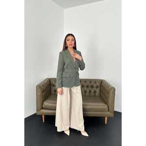 Blazer kaki en gros pour femme, veste à manches longues en tissu tissé respirant - Product Image 6