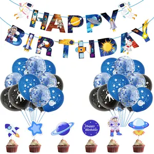 Astronaut Solar Alien Space Theme Birthday Party Supplies Favor Tableware Candy Cake Box Balloon Tattoo Clap Circle Bracelet