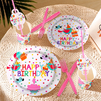 Fournitures de fête d'anniversaire personnalisées, ensemble de gobelets et d'assiettes en papier, vaisselle jetable colorée à thème de dessins animés, décoration d'anniversaire pour enfants, en vrac