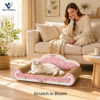 Chaise longue griffoir pour chat en carton ondulé rose à motifs floraux, style victorien, siège à griffer, mobilier orné, vente en gros