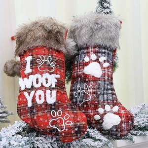 Christmas <b>Dog</b> Socks Plush Pet Stockings with Faux Fur Cuff and Paw Print Design Hangable <b>Ornaments</b> for Tree Decor Festive Gift - Product Image 3
