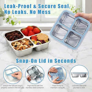 304 <b>Stainless</b> <b>Steel</b> 4 Compartment Lunch Box Tray Divided Snack Containers Bento Box Kids <b>Stainless</b> <b>Steel</b> <b>Microwave</b> Safe Plate - Product Image 2