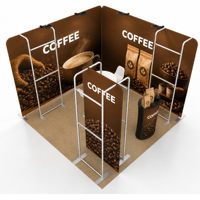 Stand d'exposition modulaire portable pour café, présentoir personnalisé pour salon professionnel avec comptoir et étagères pour la présentation de la marque de café