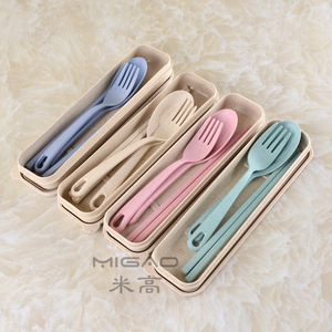 Juego de cubiertos de 6 piezas de fibra de paja de trigo Migao, vajilla redonda ecológica para picnic, regalo para adultos - Product Image 3
