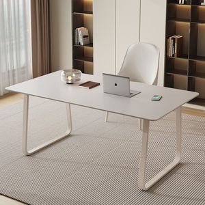 Modern Minimalist Slab <b>Desk</b> Pure White Rectangle <b>Solid</b> <b>Wood</b> Ecological Board Computer <b>Desk</b> For Home Office Study Bedroom - Product Image 1