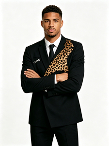 Blazer homme personnalisé <span class=keywords><strong>La</strong></span> <span class=keywords><strong>Sape</strong></span> Culture Congo Football imprimé léopard, veste noire à revers pointus pour fête d'anniversaire - Product Image 6