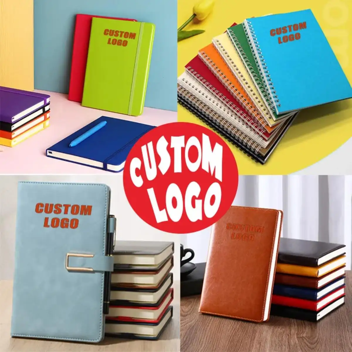 Printed Logo Kraft Paper PU Leather Planners Diary Journal Spiral a5 Note Book For School Business Custom Notebook With Logo