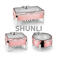 Plat à réchaud en acier inoxydable avec marques de marteau uniques, chauffe-plats de luxe moderne or rose pour hôtels et restaurants, ensemble de buffet