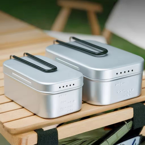 Boîte à lunch en alliage d'aluminium pour l'extérieur, essentiel pour la cuisine en camping, ensemble de vaisselle vintage, écologique, de haute qualité, portable pour les pique-niques - Product Image 2