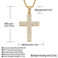 Collier pendentif croix hip-hop pour homme BESDZ0352, style européen et américain, avec trois rangs de zircon et chaîne en corde, accessoire de mode populaire