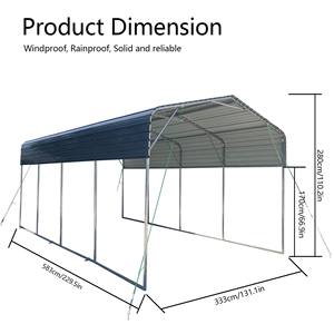 Garage semi-couvert en tôle d'acier galvanisé de qualité supérieure 11x19 pieds, résistant au vent, pour <span class=keywords><strong>camping</strong></span>-<span class=keywords><strong>car</strong></span> et caravane - Product Image 3