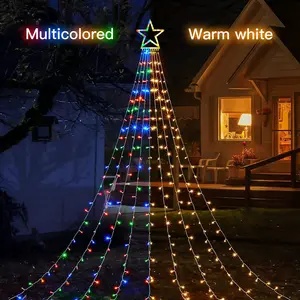 Led luzes de fadas 317 leds branco quente, 8 modos remotos para anel, rede, árvore de natal, cachoeira, luzes led, parte superior