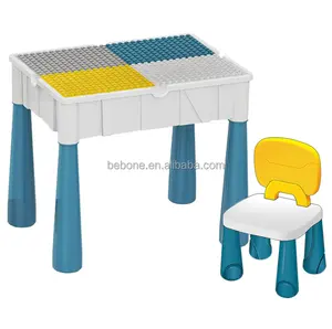 Table et chaises en plastique pour enfants, jeu de construction et de rangement, jouets, blocs compatibles, pièces