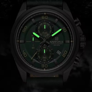 NAVIFORCE 8073 Orologio da Polso Maschile di Lusso Creativo con Display Automatico del Calendario, Cronografo in Pelle, Argento e Blu - Product Image 4