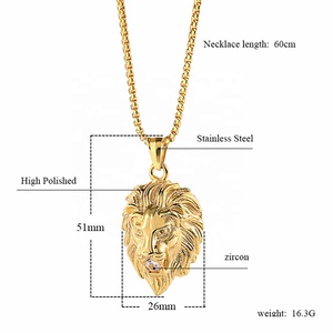 MECYLIFE 18K Placcato Oro <span class=keywords><strong>Collana</strong></span> In Acciaio Inox Testa di <span class=keywords><strong>Leone</strong></span> <span class=keywords><strong>Ciondolo</strong></span> <span class=keywords><strong>Con</strong></span> Zircone - Product Image 5