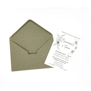 高级彩色纸绒贵宾婚礼祝贺请柬，带木棉信封和贴纸