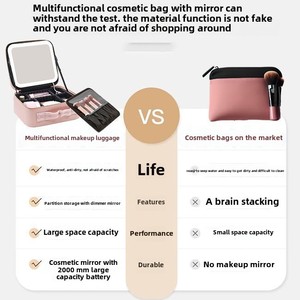 Grande trousse de maquillage carrée à double face magnétique avec lumière LED, finition bronze, <span class=keywords><strong>miroir</strong></span> de maquillage pliable et détachable, grande capacité - Product Image 3
