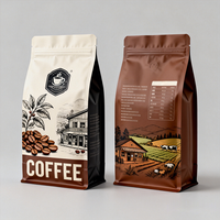 Sacs d'emballage pour grains de café imprimés sur mesure 250g, sachets à fond plat pour snacks, sachets de bonbons thermoscellables avec fermeture éclair