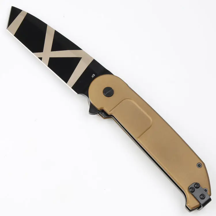 Customized BF2RCT Golden camping knife N690 blade CNC 6061-T6 aluminum alloy handle double action hunting edc knife