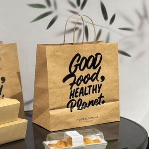 Sacs en papier kraft marron pour la livraison de repas rapides, avec poignées, personnalisables, sacs en papier simples pour la livraison d'aliments - Product Image 6