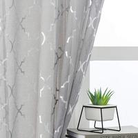 Rideaux transparents gris à motif de carreaux marocain, 100% polyester, filtre léger, œillets, Voile gris pour chambre à coucher