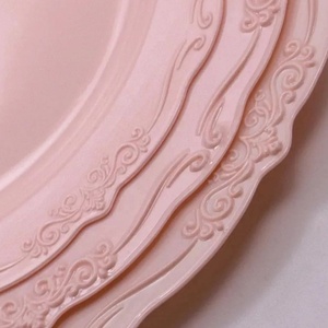 Assiettes à dîner jetables 7/9/10 pouces pour mariage pique-nique vaisselle de fête assiettes en plastique pour Dessert assiettes à salade <span class=keywords><strong>bleu</strong></span> crème blanche - Product Image 2