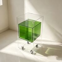 Table d'appoint carrée en acrylique transparente verte avec roulettes, chariot de rangement cube, chariot de mobilier de salon