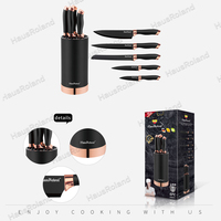 HausRoland 2023 Vente Flash Ensemble de couteaux de cuisine en acier inoxydable pour droitiers avec manches en plastique 6 pièces Lames de 3,5 à 8 pouces Noir