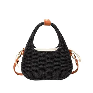 Bolso pequeño de paja hecho a mano para mujer, bolsa de playa de verano, venta al por mayor, 2023