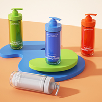 Bouteille de 500 ml en PET à double paroi, personnalisée, ronde, en plastique rose, pour gel douche, lotion, pompe à shampooing, emballage