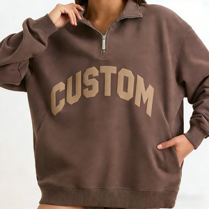 NEOHOPE Custom Logo Brand <strong>Boyfriend</strong> Crew Neck Oversize 1/4 Zip <strong>Jumper</strong> Fleece Quarter Zip Sweatshirt Women - Product Image 3