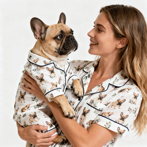 Joymay Custom Fashion Designer Hunde pyjamas Luxuriöser Druck Bequeme atmungsaktive Polyester-Haustier kleidung mit der Übereinstimmung des Besitzers - Product Image 3