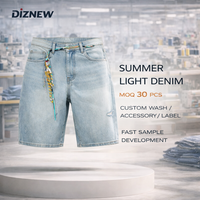 DiZNEW 2026 Short en jean baggy pour homme, délavé clair, style simple, idéal pour l'été
