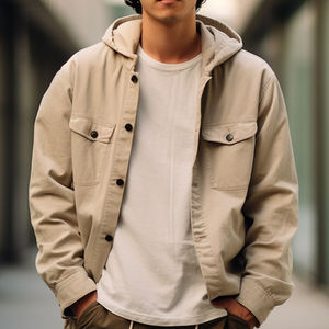Toile polyvalente avec poches Design minimaliste vêtements d'extérieur à capuche neutres en toile vêtements de travail utilitaires à deux poches chemise Jacke - Product Image 1