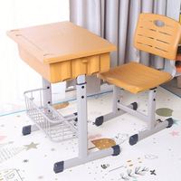 Ensemble bureau et chaise pour étudiants, réglable en hauteur, durable, avec structure métallique et plateau de travail en plastique, pour l'étude en classe