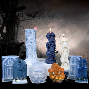 Y5060 Halloween Fantôme Citrouille Lanterne Squelette Béton Pierre Tombale Pierre Tombale Parfumé Savon Bougie Silicone Moule - Product Image 4