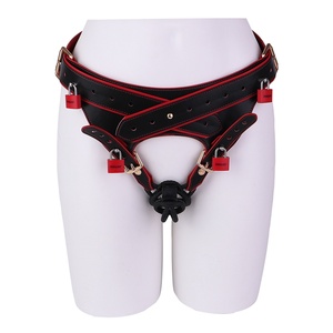 DV9031 Lock Oath Bearer Pants Strapon Male Chastity Pants with Cock Cage Sexy Lingerie Body Harness Leather Thong Femboy Sex Toy - Product Image 3