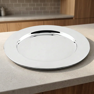 Assiette de service ronde polie en acier inoxydable moderne et écologique pour buffet, vente en gros pour restaurants et hôtels - Product Image 4