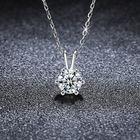 Collier classique en argent sterling S925 à six griffes pour femme, chaîne de clavicule minimaliste élégante avec pendentif en moissanite, rhodié/or/platine