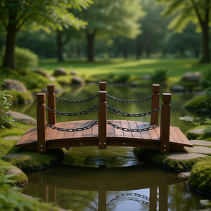 Puente de Jardín de Madera, Pasarela Arqueada, Acabado Natural, Estilo Tradicional, Adorno de Jardín para Exteriores, Diseño Independiente - Product Image 2