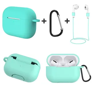 Tampa de silicone para airpods pro, caixa anti-perda de mosquetão de metal para airpods pro